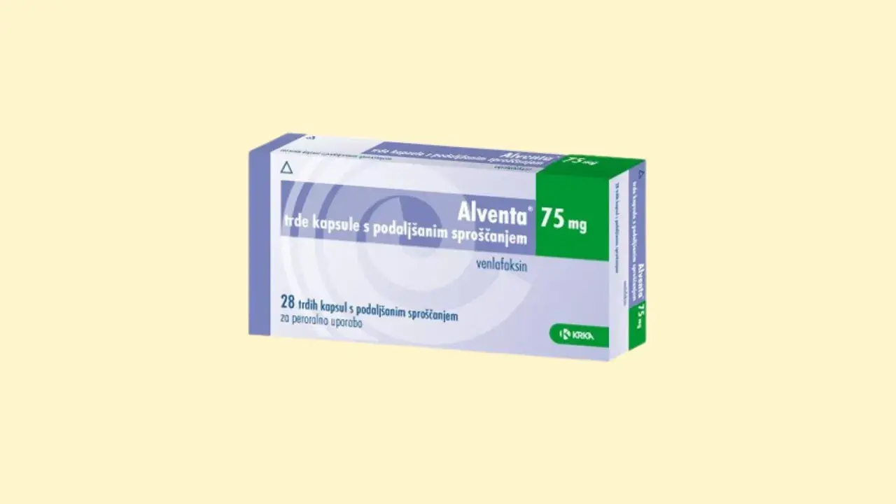 Opakowanie leku Alventa 75 mg, zawierające 28 kapsułek o przedłużonym uwalnianiu.