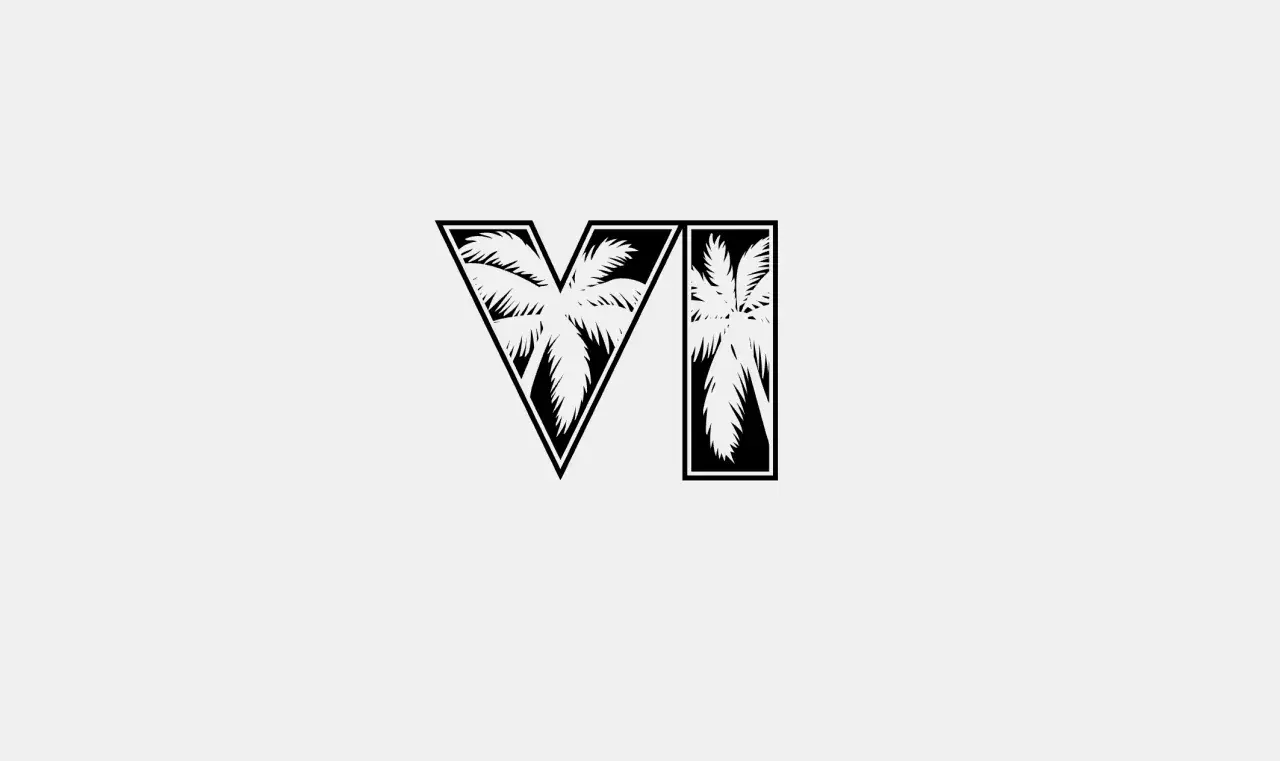 Logo GTA 6 z palmami w środku.
