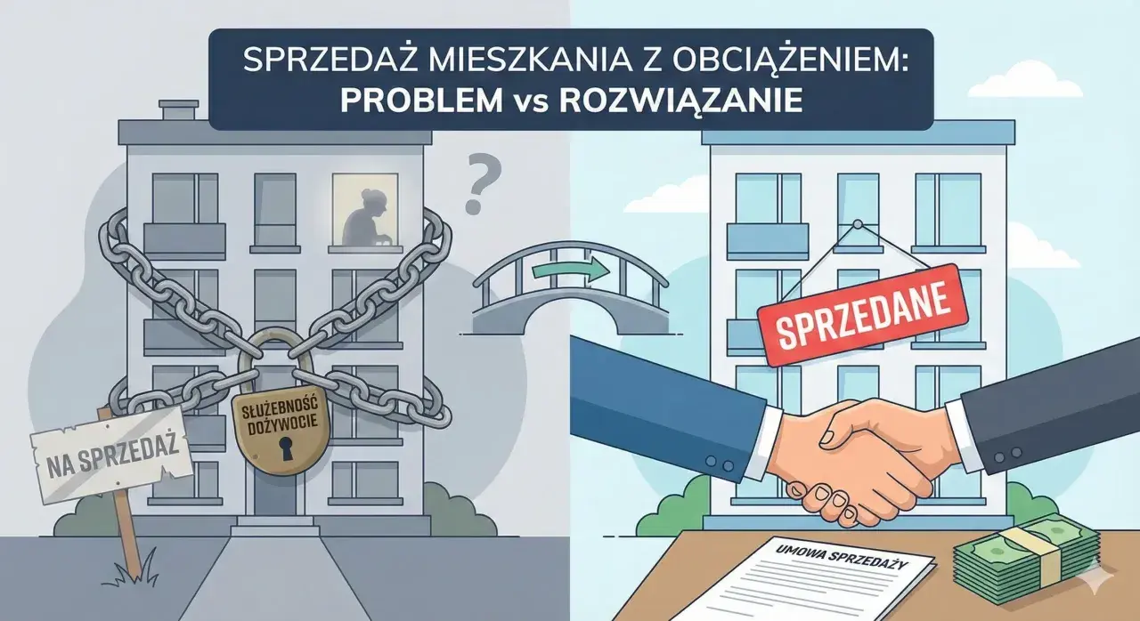 Zablokowane mieszkanie z "służebnością dożycia" na sprzedaż po lewej, po prawej udane transakcje i umowa sprzedaży.