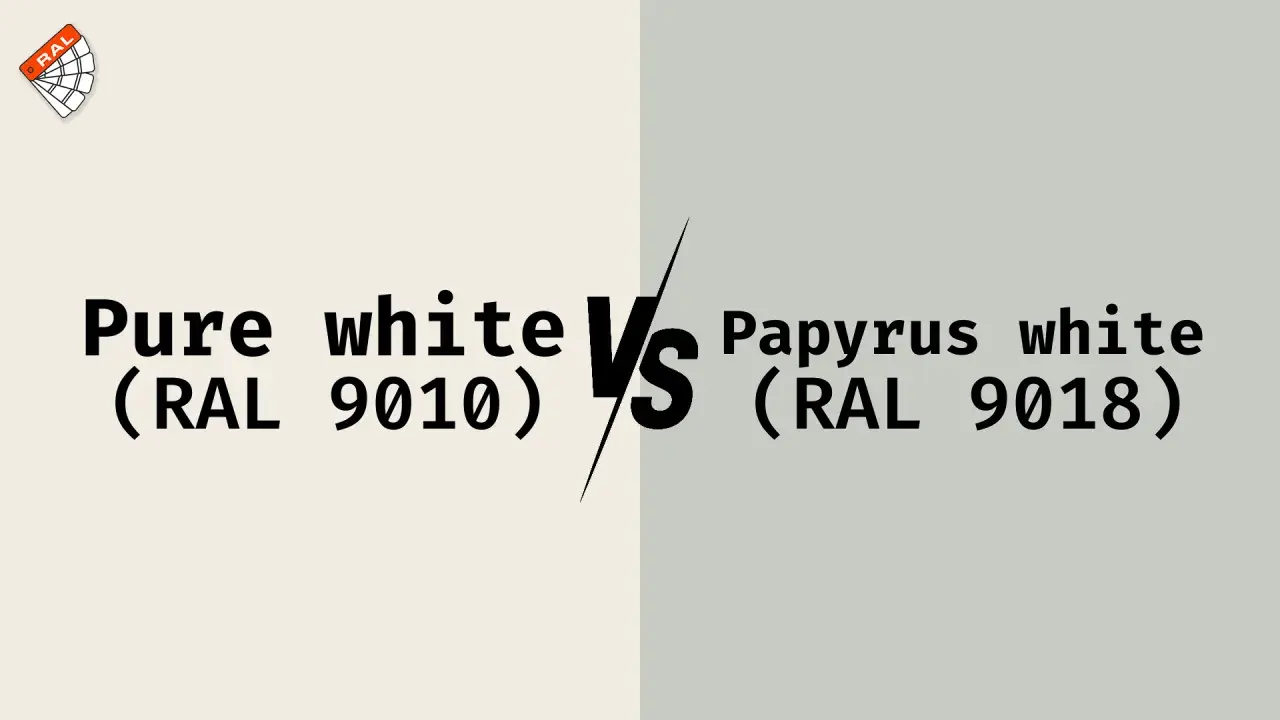 Jämförelse mellan Pure white (RAL 9010) och Papyrus white (RAL 9018).