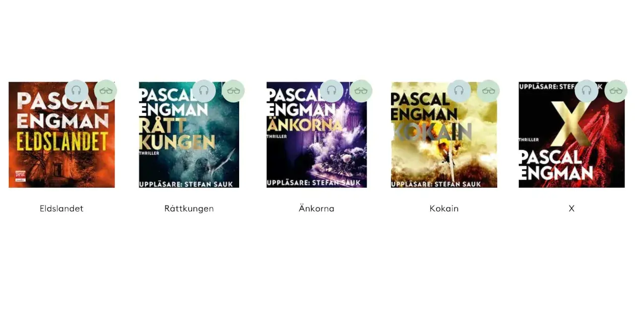 Böcker av Pascal Engman: Eldslandet, Rättkungen, Änkorna, Kokain och X.