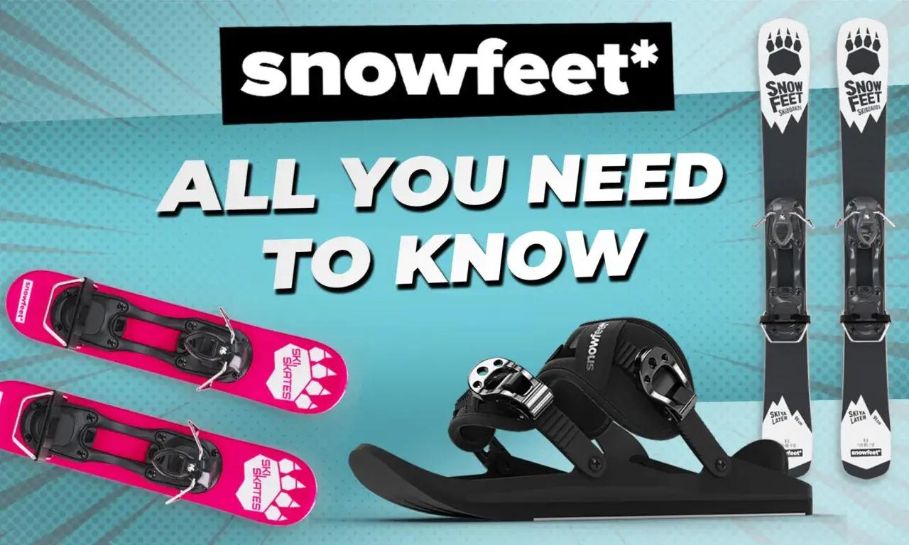 Guía para elegir esquis: dos pares de ski skates rosas y un par de ski boards negros con fijaciones.