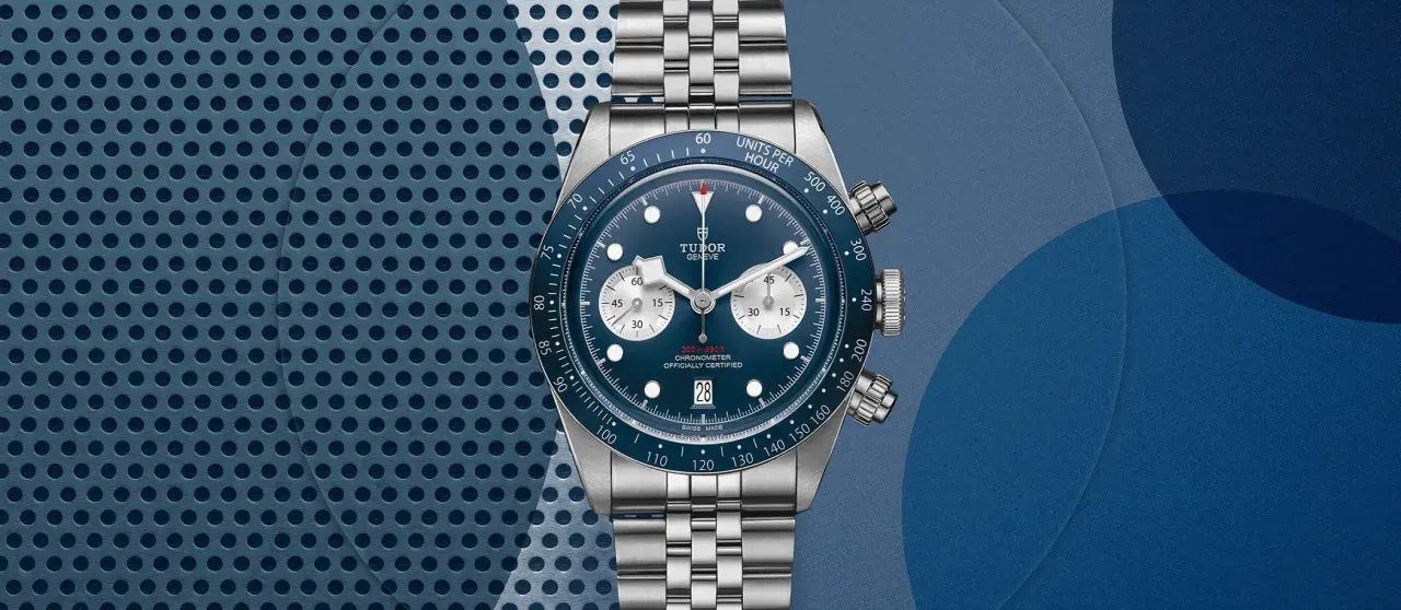 Niebieski chronograf Tudor z bransoletą, idealny dla najlepszych Tudorów. Plan emisji zegarka.