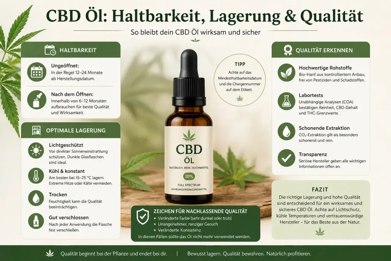CBD Öl: Haltbarkeit, Lagerung & Qualität. So bleibt dein CBD Öl wirksam und sicher. Keine Infos zu cbd öl und alkohol.