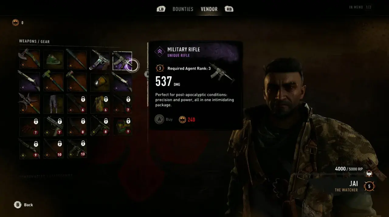W menu gry Dying Light, widzimy karabin wojskowy, który jest najlepszym wyborem do walki w postapokaliptycznym świecie.