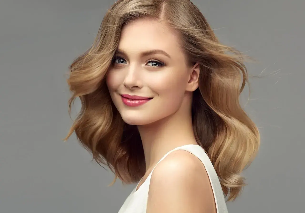 Mujer sonríe con mechas rubias que parecen oscurecerse en las puntas, creando un efecto degradado natural.