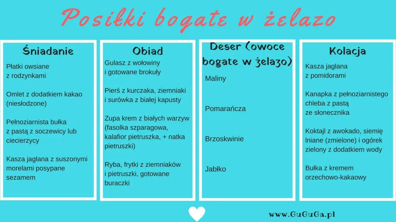 Przepisy na posiłki bogate w żelazo: śniadanie, obiad, deser i kolacja. Znajdziesz tu pomysły na zdrowe i sycące dania.