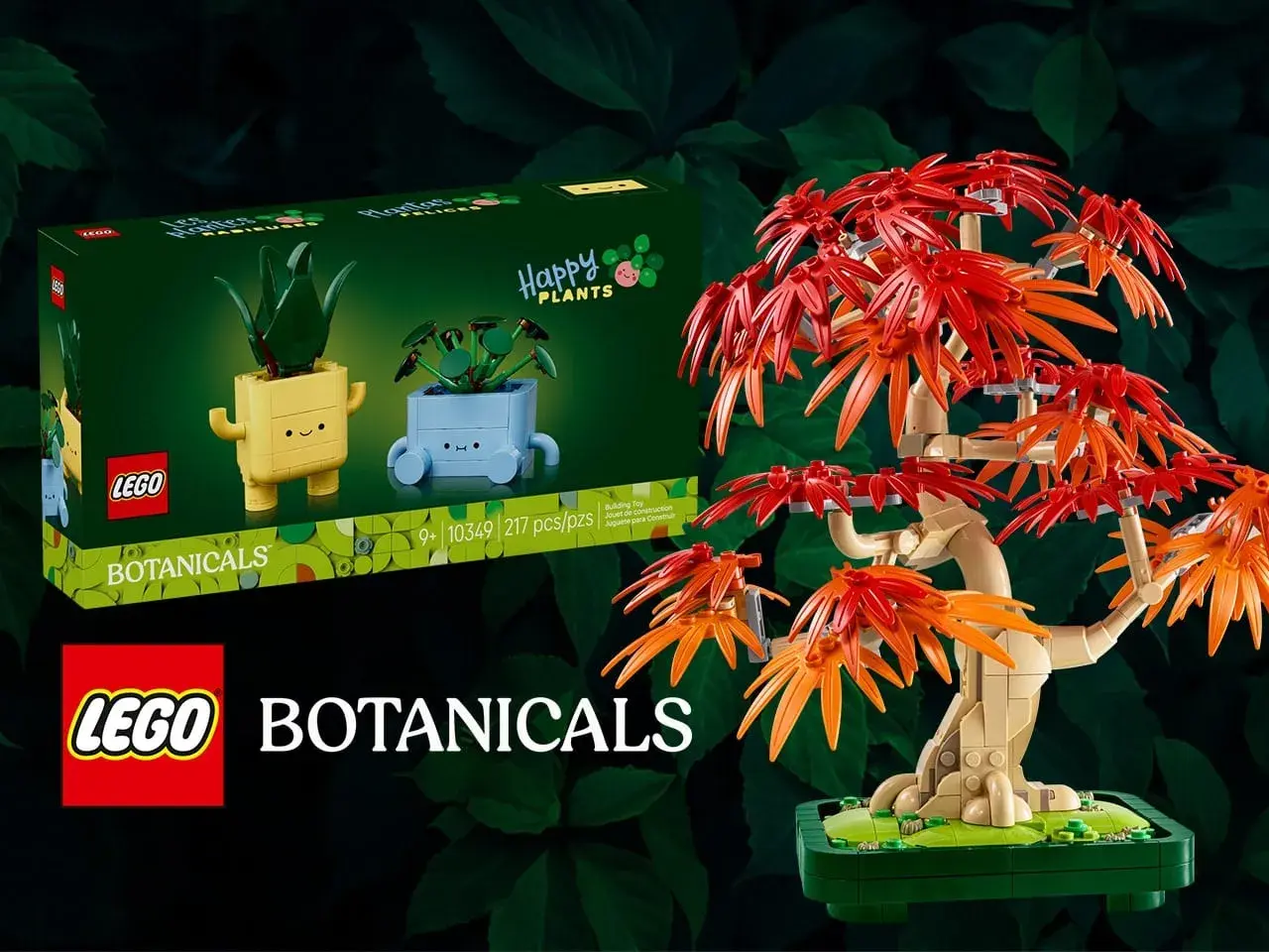 LEGO Botanicals: Zwei fröhliche Pflanzen-Sets und ein bunter Baum aus LEGO-Steinen. Happy plants für dein Zuhause!