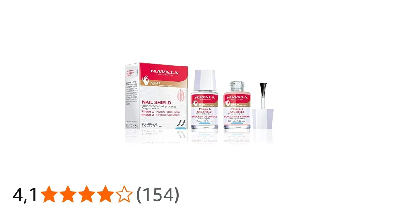 Mavala nagelförstärkare Nail Shield-kit med bas och sealer för att stärka sköra naglar.