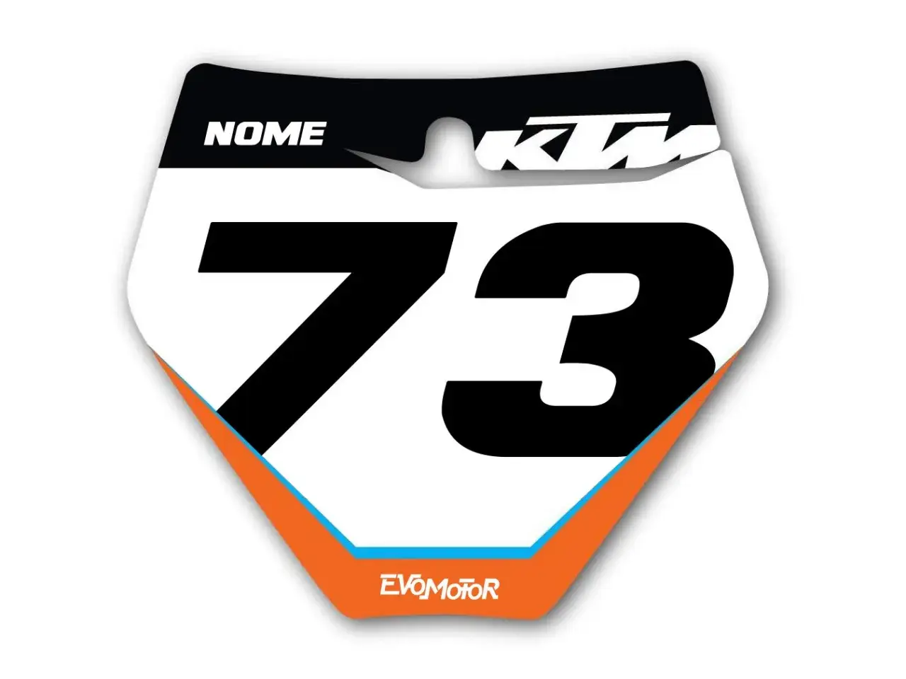 Tabelle portanumero moto vintage KTM, numero 73, con spazio per il nome.