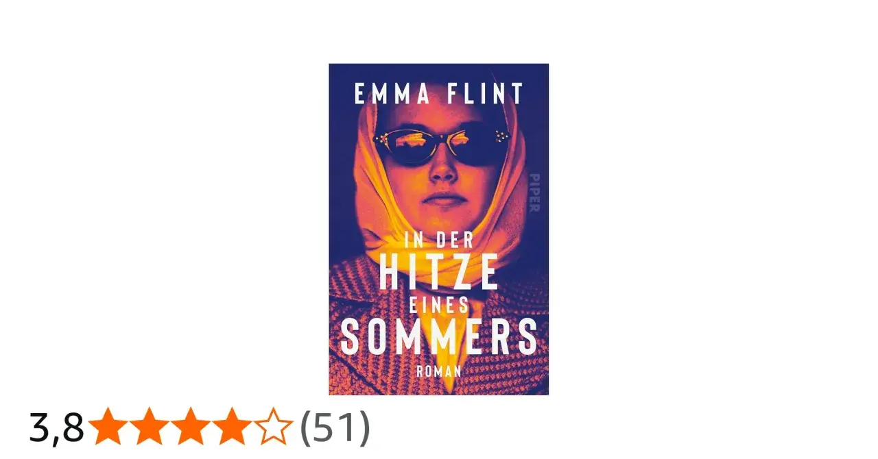 Buchcover "In der Hitze eines Sommers" von Emma Flint. Eine Frau mit Sonnenbrille und Kopftuch blickt nachdenklich.