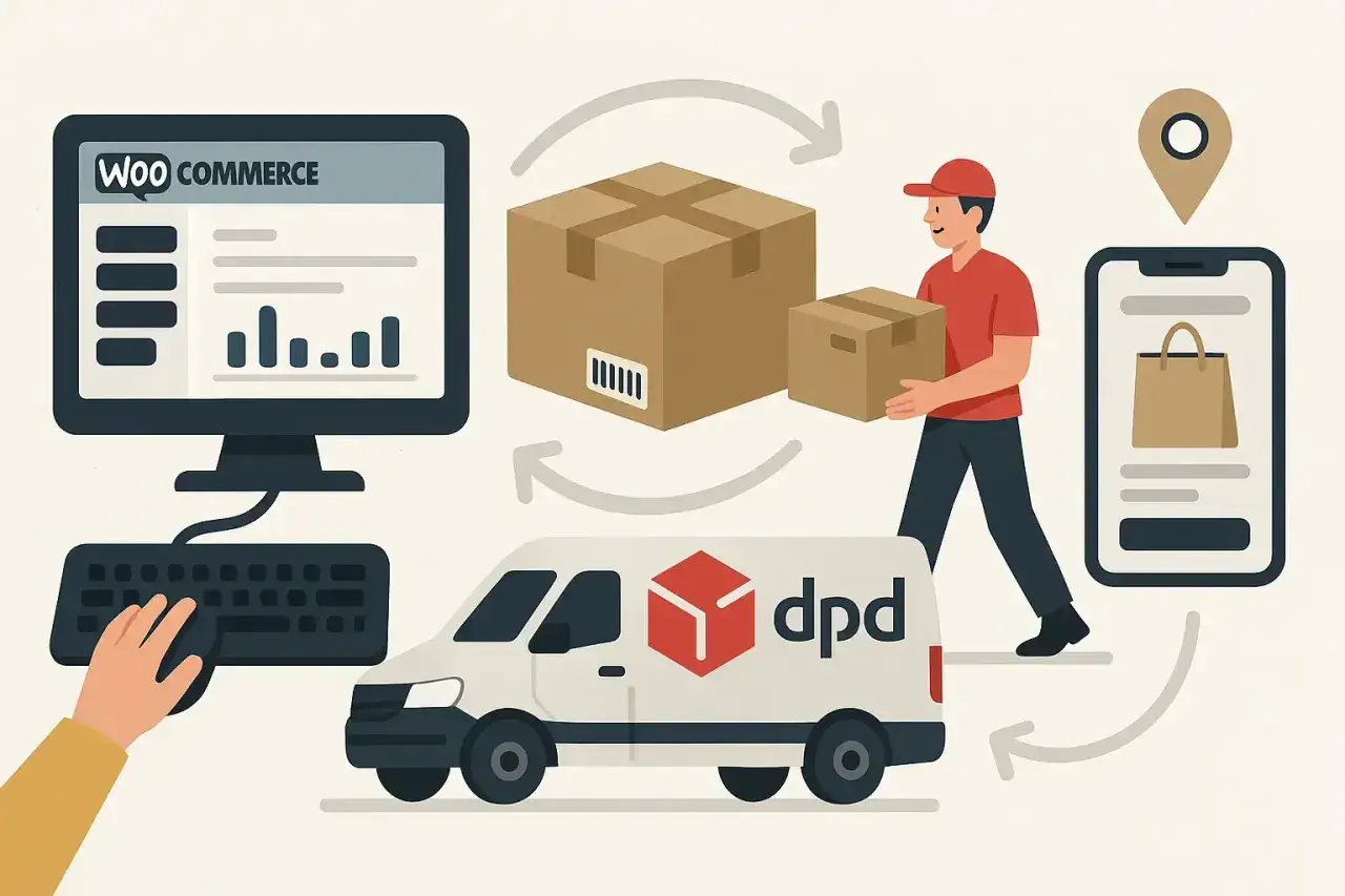 System e-commerce, kurier DPD z paczkami, van i telefon z aplikacją. Problem: dpd przekierowanie paczki nie działa.