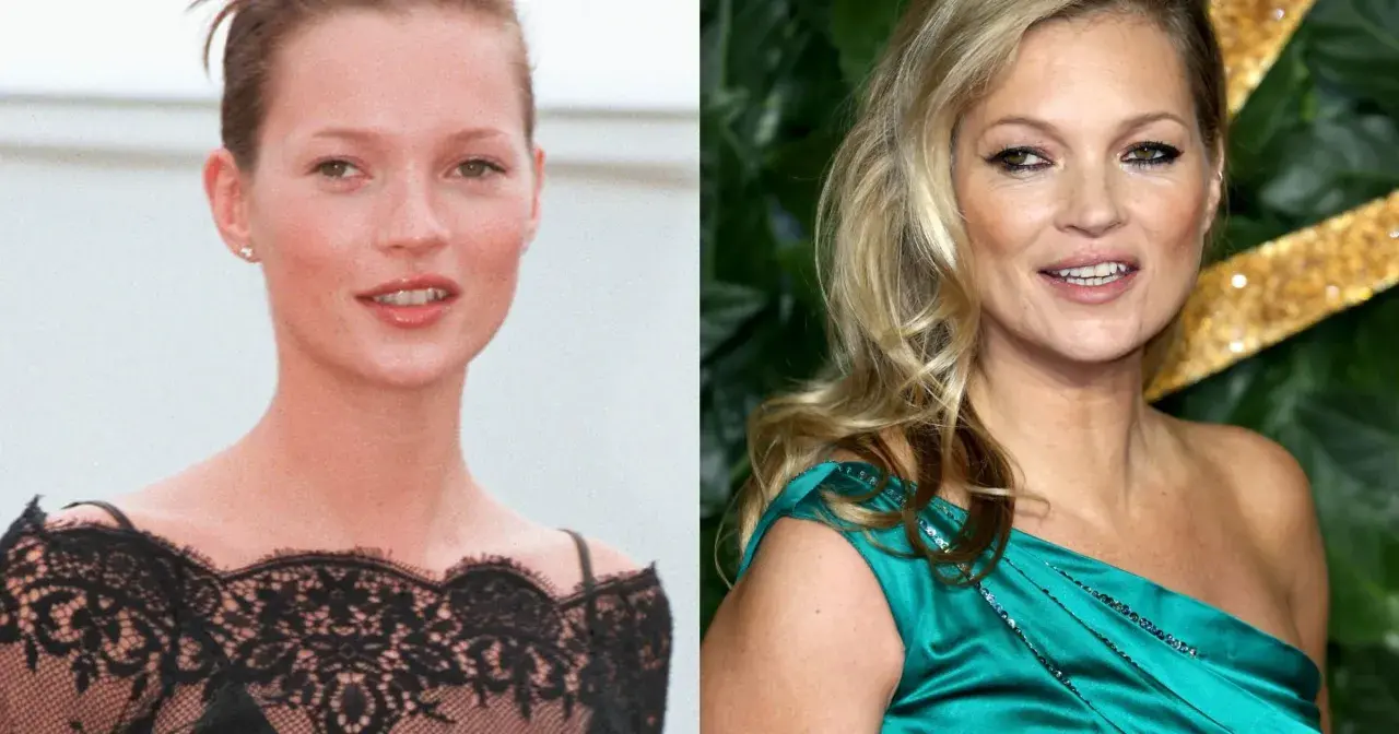 Kate Moss w dwóch odsłonach: młoda modelka i dojrzała ikona stylu. Prawdziwy wiek modelek, których nie znajdziesz w oficjalnych bio.