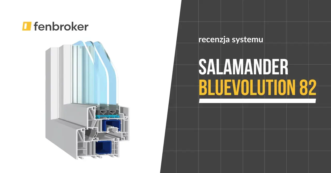 Przekrój okna Salamander Bluevolution 82, prezentujący jego budowę i system profili.