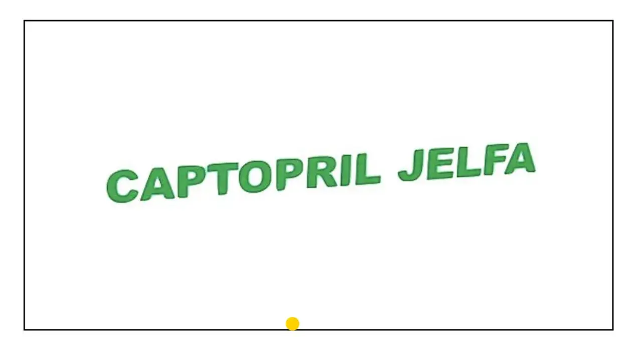 Napis CAPTOPRIL JELFA w kolorze zielonym, lekko nachylony.