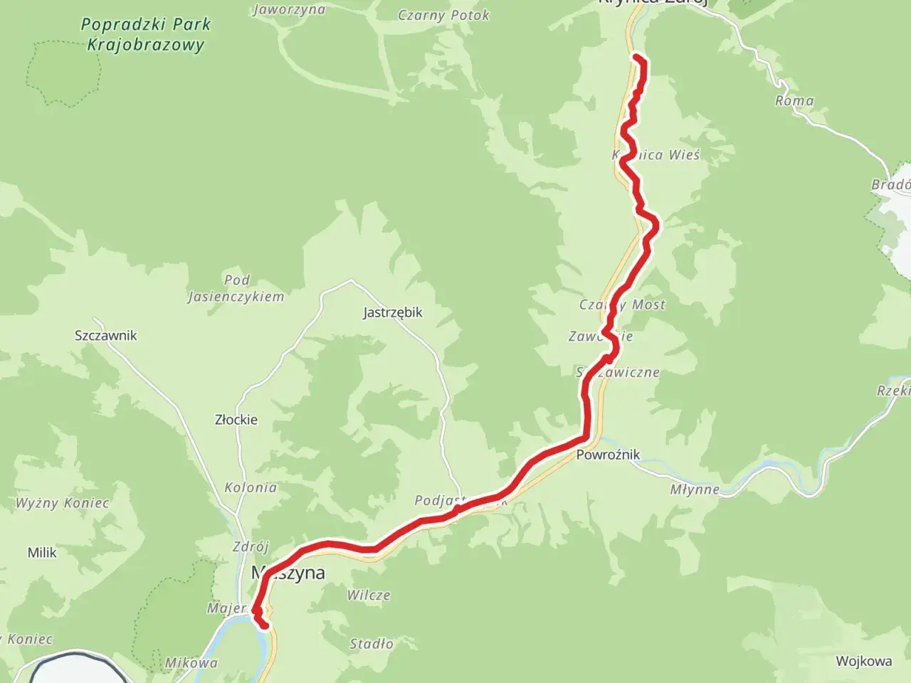 Trasa rowerowa velo dunajec zakliczyn prowadzi przez malownicze tereny, mijając miejscowości takie jak Maszyna, Podjast i Powroźnik.