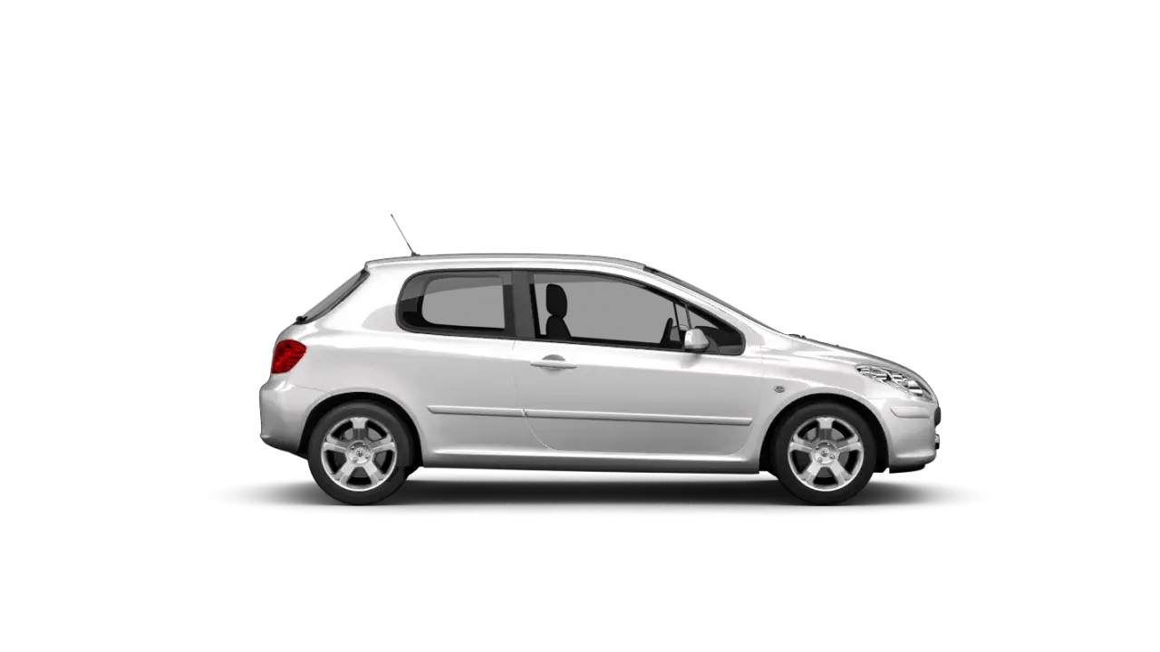 Vit Peugeot 307 CC, en sportig coupé-cabriolet. Kanske ett problem med takmekanismen?