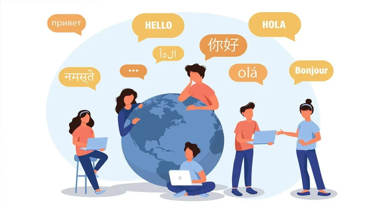 Personas conectadas globalmente, aprendiendo idiomas y descubriendo sus beneficios.