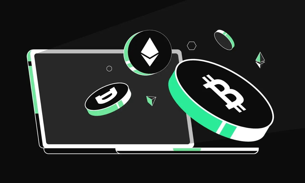 Ein Laptop mit Bitcoin, Ethereum und anderen Kryptomünzen. Ein limit order beispiel für den Handel.