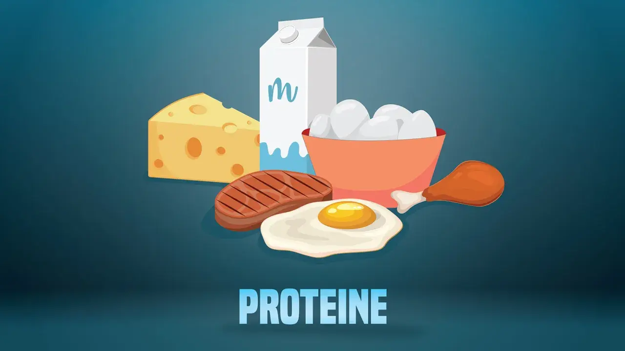 Ein Berg aus Käse, Steak, Spiegelei, Hühnerbein, Milch und Eiern – das ist zu viel Eiweiß!