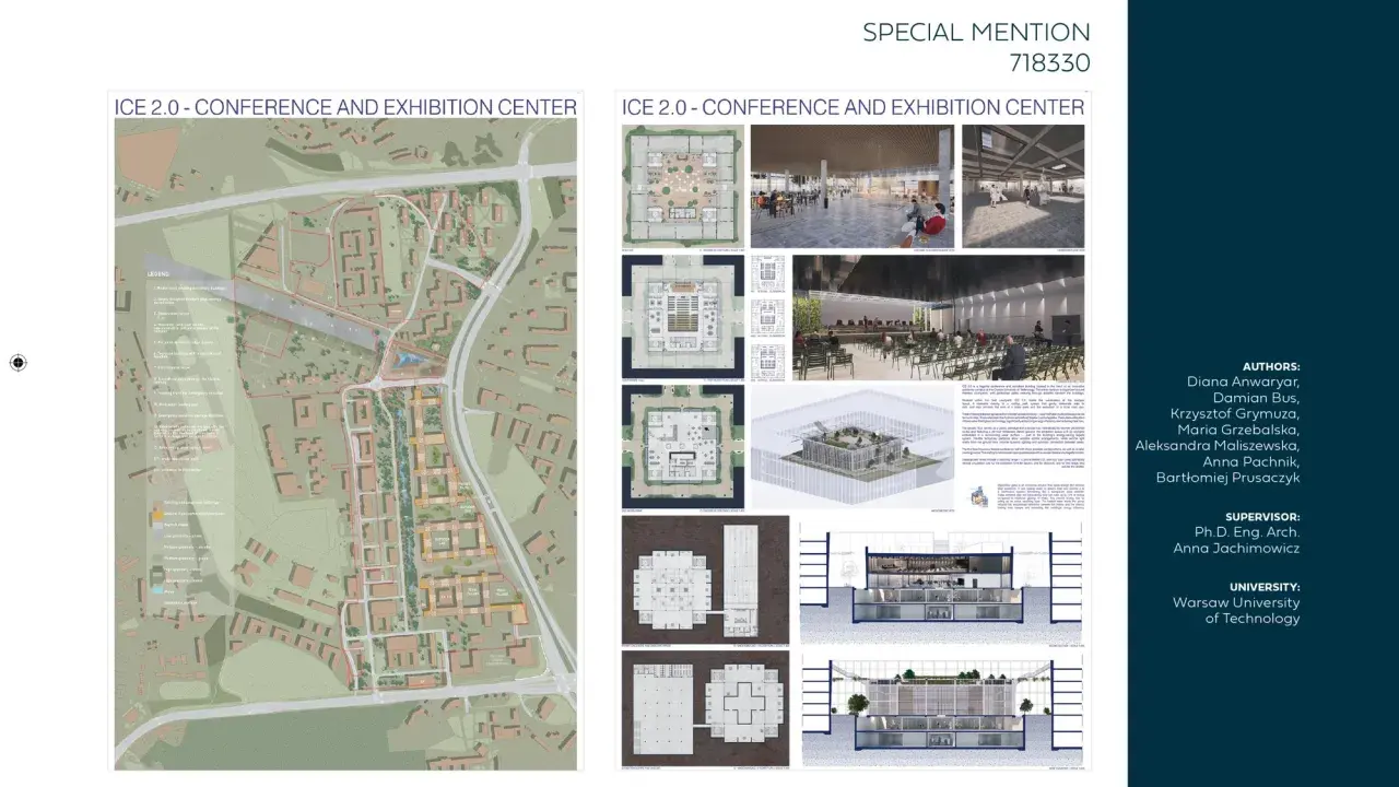 Projekt ICE 2.0 - Centrum Konferencyjno-Wystawiennicze, wyróżniony jako honorable mention po polsku.