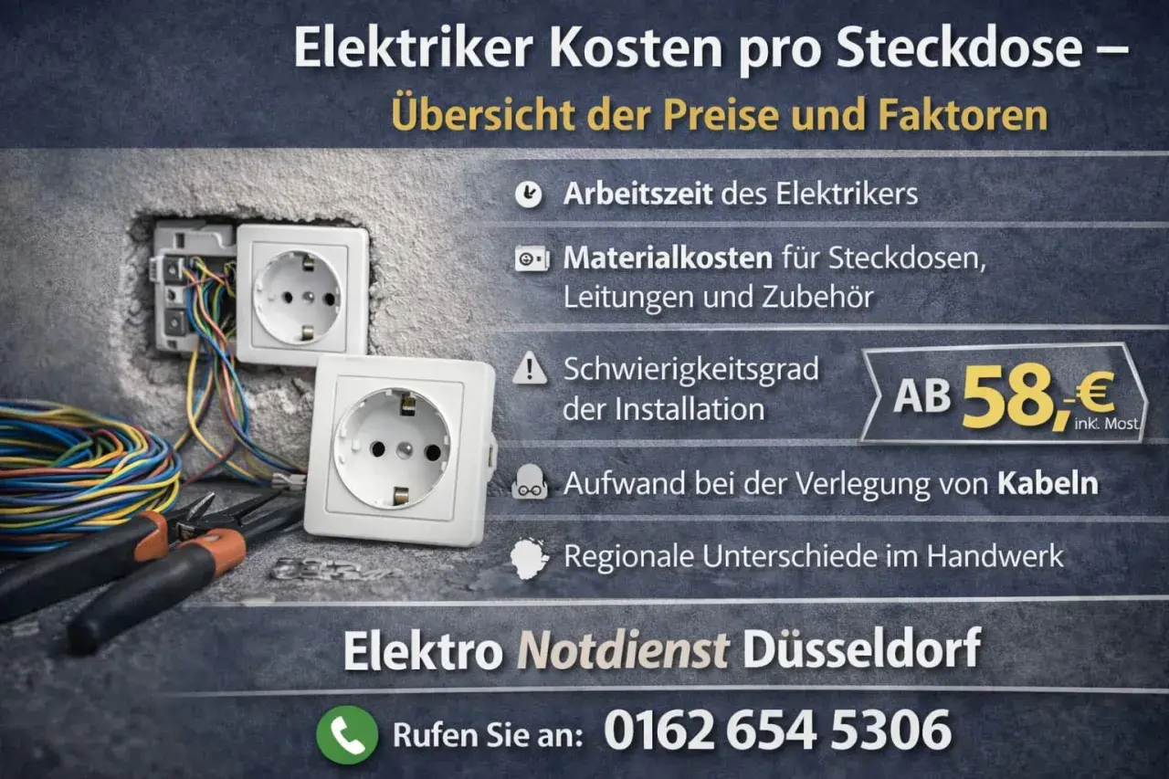 Elektriker Kosten pro Steckdose: Übersicht über Arbeitszeit, Materialkosten und Installationsaufwand. Steckdosen einbauen ab 58€.