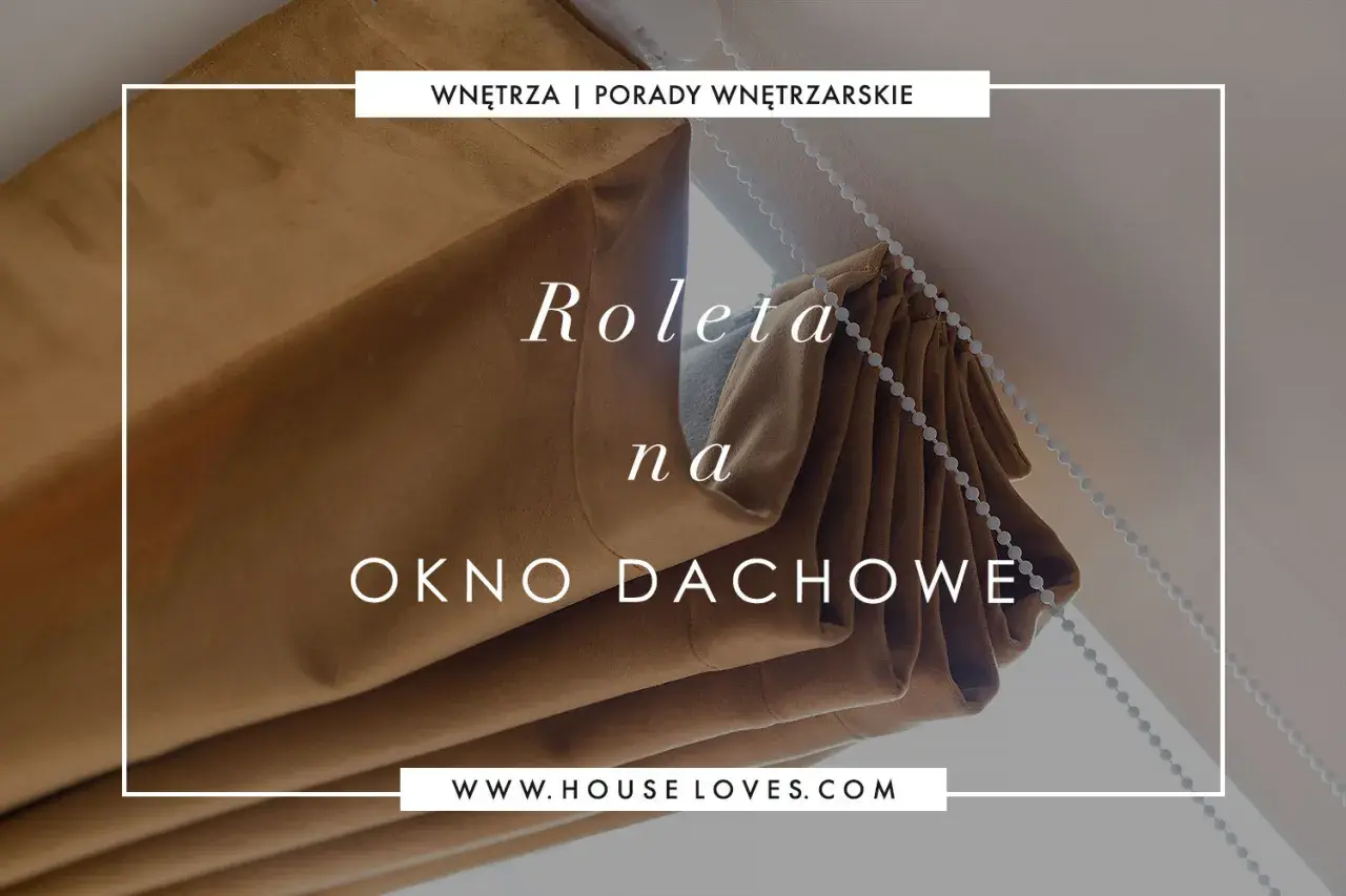 Jak zrobić samemu roletę na okno dachowe? Brązowa roleta rzymska na oknie dachowym, z widocznym sznurkiem do sterowania.