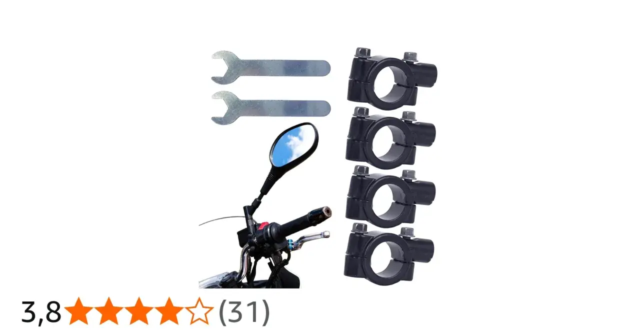 Kit per il montaggio di specchietti su moto: include chiavi e supporti specchietto moto neri.