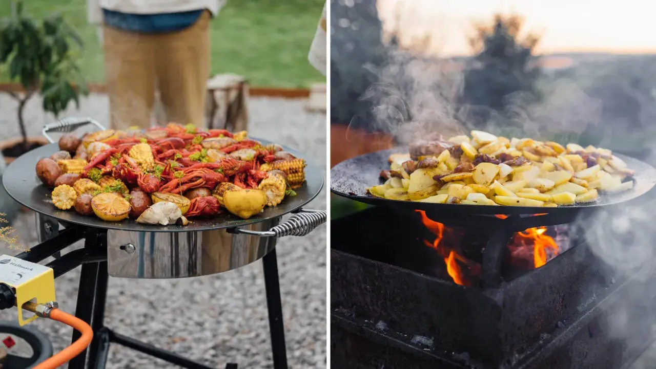 Kräftor, majskolvar och potatis tillagas på en muurikka. Ett härligt muurikka recept för utomhusmatlagning.