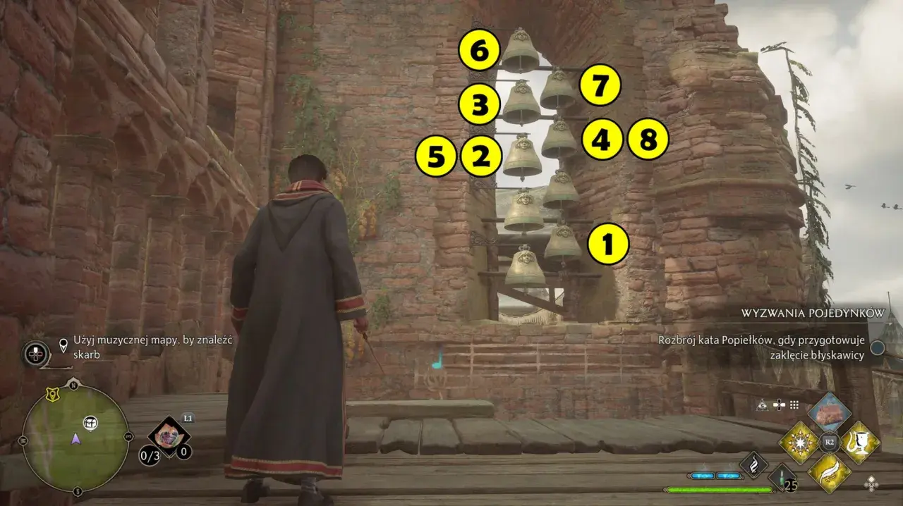 Rozwiązanie dzwoniące w Hogwarts Legacy: sekwencja dzwonków 1-2-3-4-5-6-7-8.