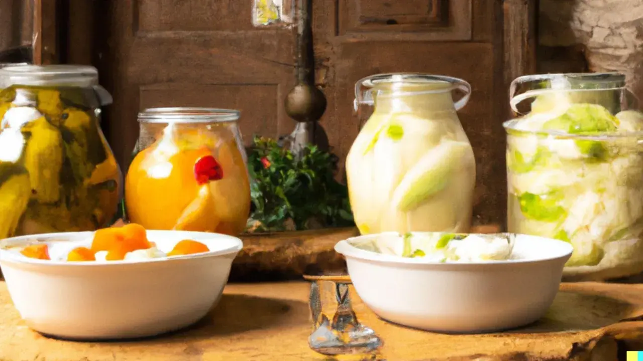 Vasi di verdure fermentate, un'idea per la tua prossima ricetta. Crauti, cetrioli e altro ancora.