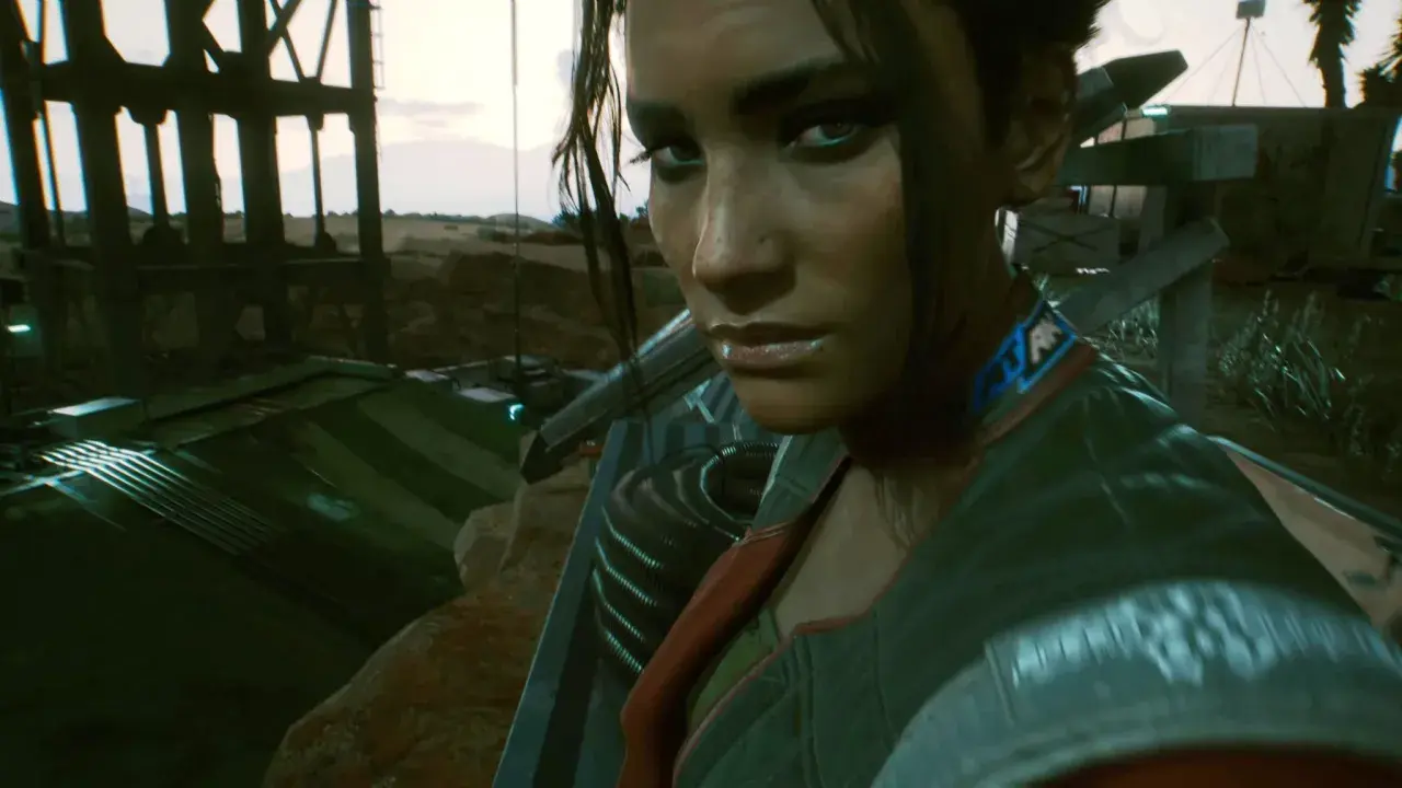 Panam Palmer aus Cyberpunk 2077, ein Blick, der mehr verspricht als nur eine Romanze.