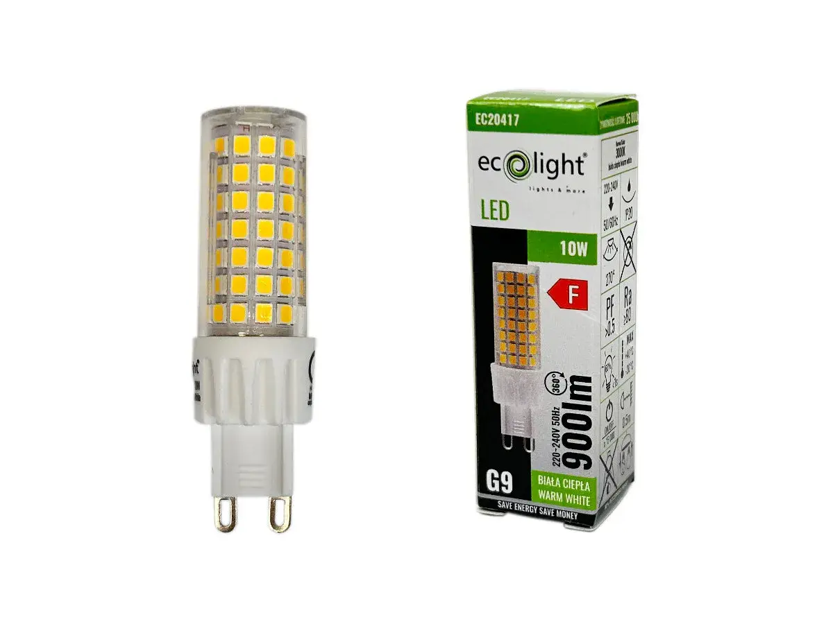 Żarówka LED G9 z opakowaniem, biała ciepła, 10W, 900lm.