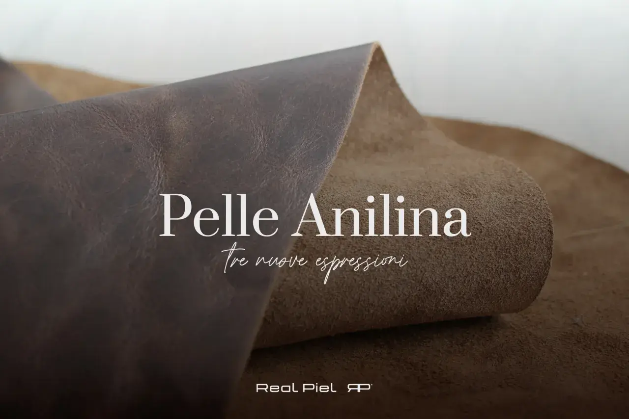 Pelle anilina: il suo significato è la morbidezza e la naturalezza. Due campioni di pelle mostrano la loro texture.
