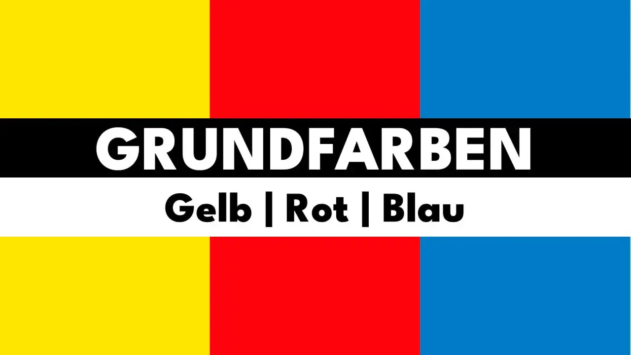 Eine klare Komposition mit Rot, Blau und Gelb. Die Grundfarben Gelb, Rot und Blau sind in drei gleich großen Rechtecken nebeneinander angeordnet.