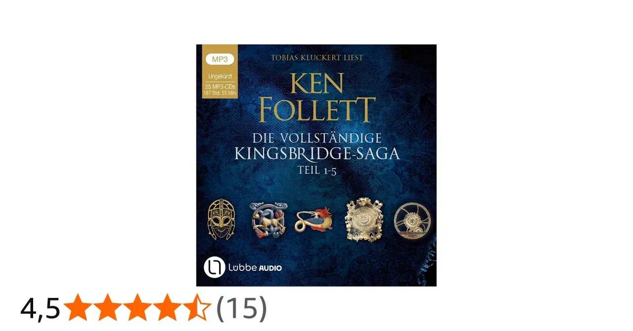 Die vollständige Kingsbridge-Saga von Ken Follett, Teil 1-5, als ungekürzte MP3-CDs. Die pfeiler der macht reihenfolge ist hier komplett.