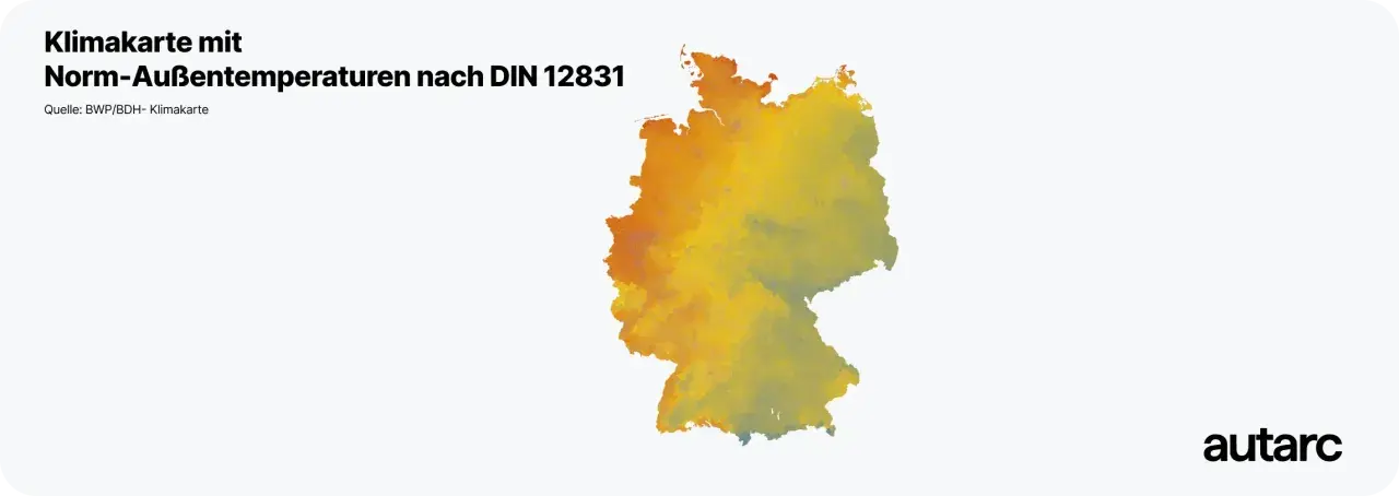 Klimakarte Deutschlands mit Norm-Außentemperaturen nach DIN 12831, wichtig für die heizlastberechnung.