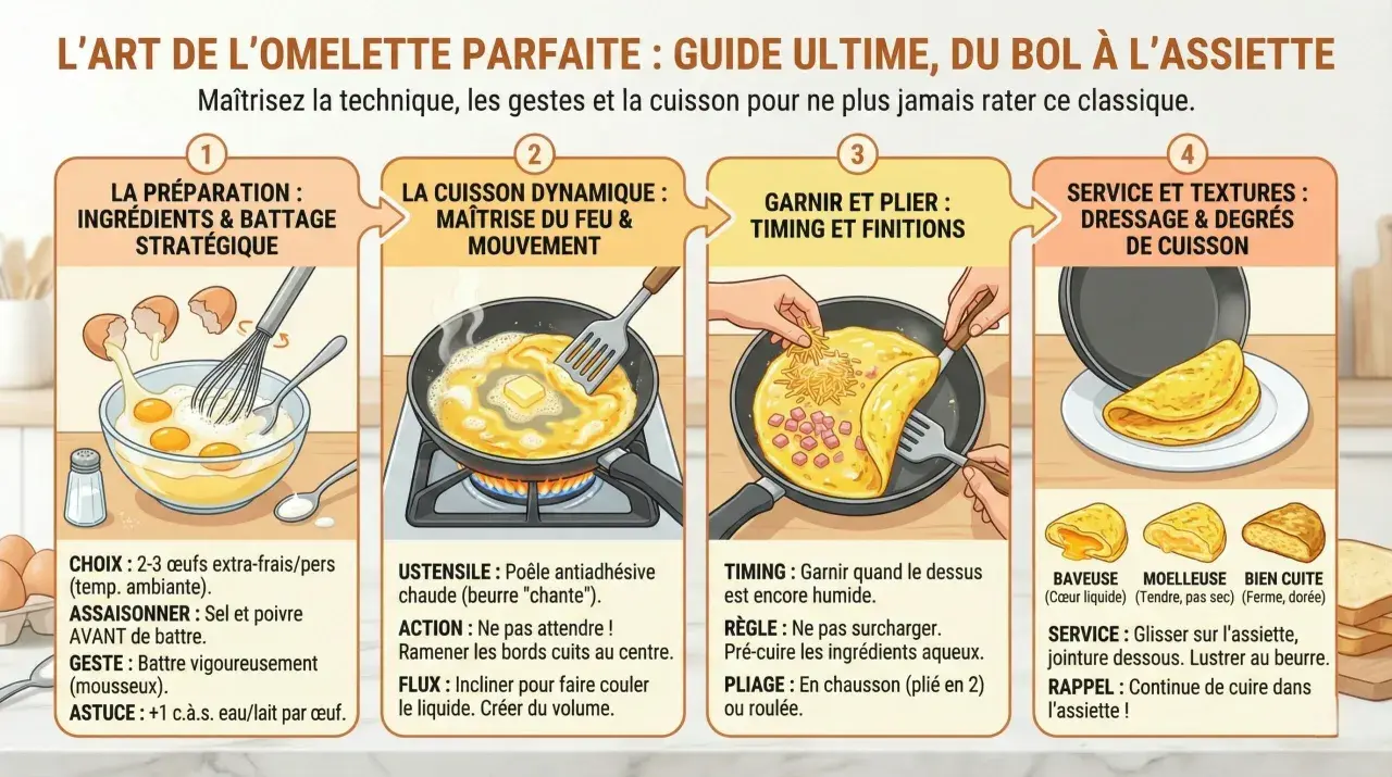 Guide pour réussir une omelette parfaite, de la préparation à la garniture. Apprenez les étapes clés pour une omelette chinoise savoureuse.