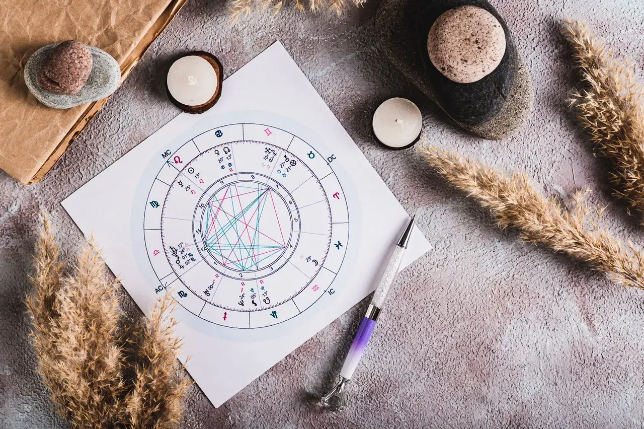Astrologiczna mapa nieba, świece i pióro. Jak obliczyć ascendent bez godziny urodzenia?