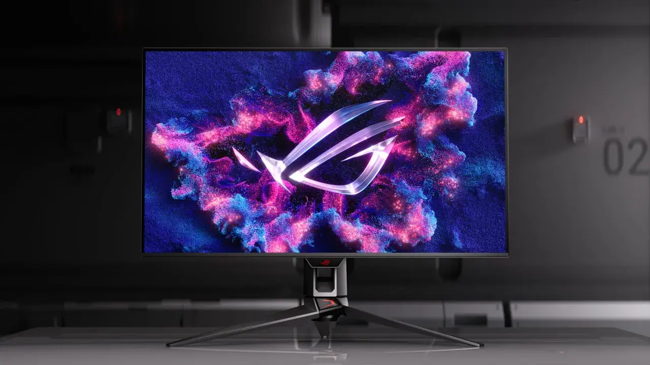 Efektowne logo ROG na tle kosmicznej mgławicy. Dowiedz się, jak rozciągnąć ekran na cały monitor, by zanurzyć się w grze.