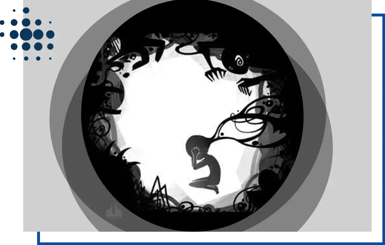 Silhouette di una persona accovacciata, circondata da ombre minacciose. Rappresentazione visiva del disturbo paranoide di personalità.