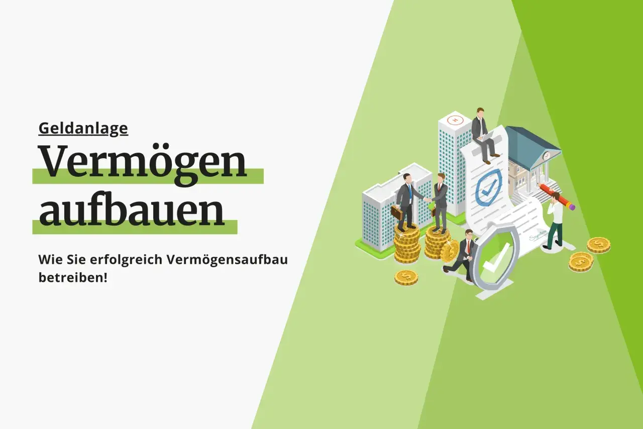 Geschäftsleute bauen Vermögen auf, wie reiche Menschen denken: mit Verträgen, Münzen und Gebäuden.