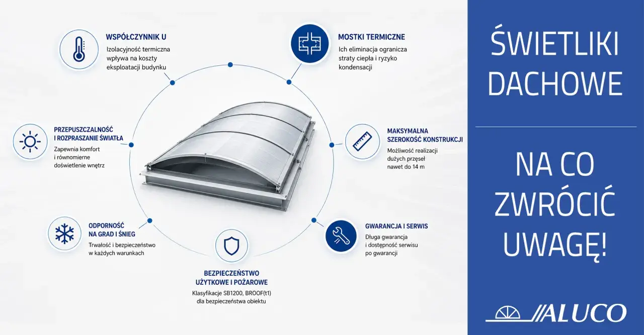 Nowoczesny świetlik dachowy z aluminium, zapewniający komfortowe doświetlenie, izolację termiczną i bezpieczeństwo.