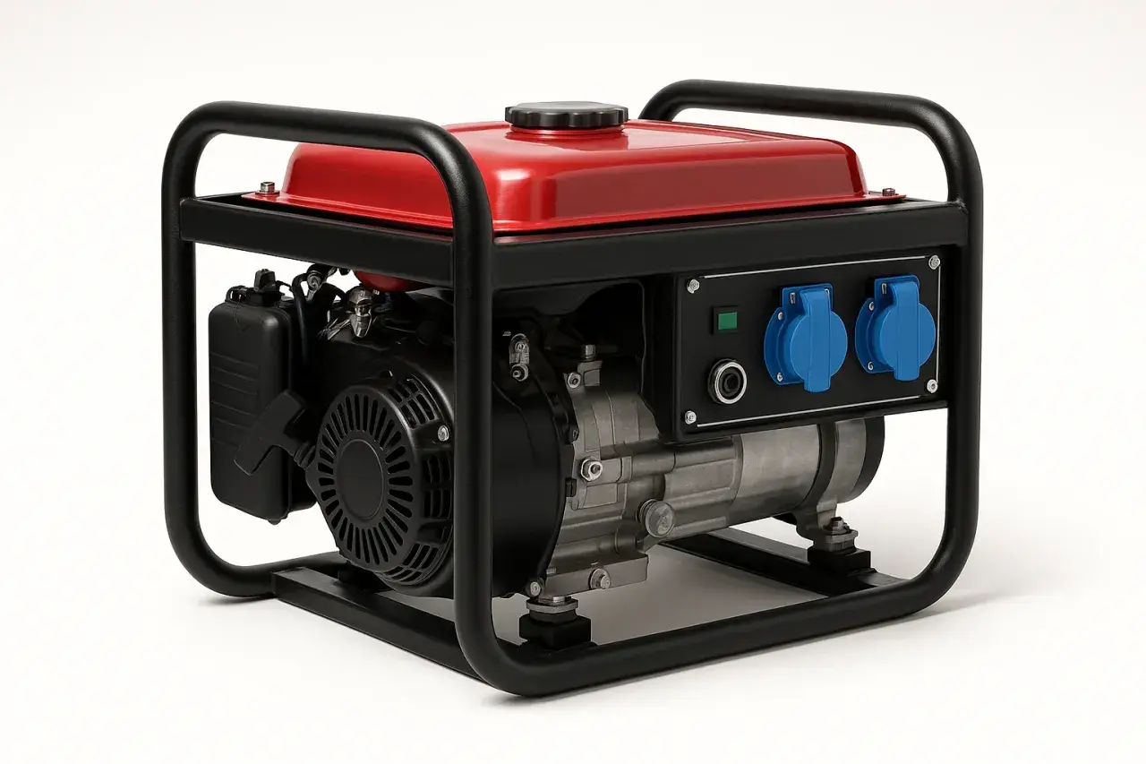 Groupe électrogène rouge et noir, prêt à fournir de l'énergie. Quelle puissance pour un groupe électrogène ? Ce modèle compact offre une solution fiable.