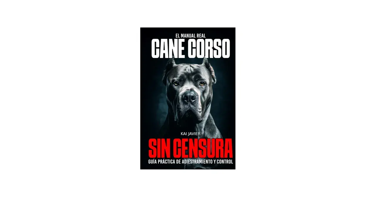 El libro "Cane Corso: Sin Censura" muestra un primer plano de un majestuoso Cane Corso, destacando su carácter imponente y su guía práctica de adiestramiento.