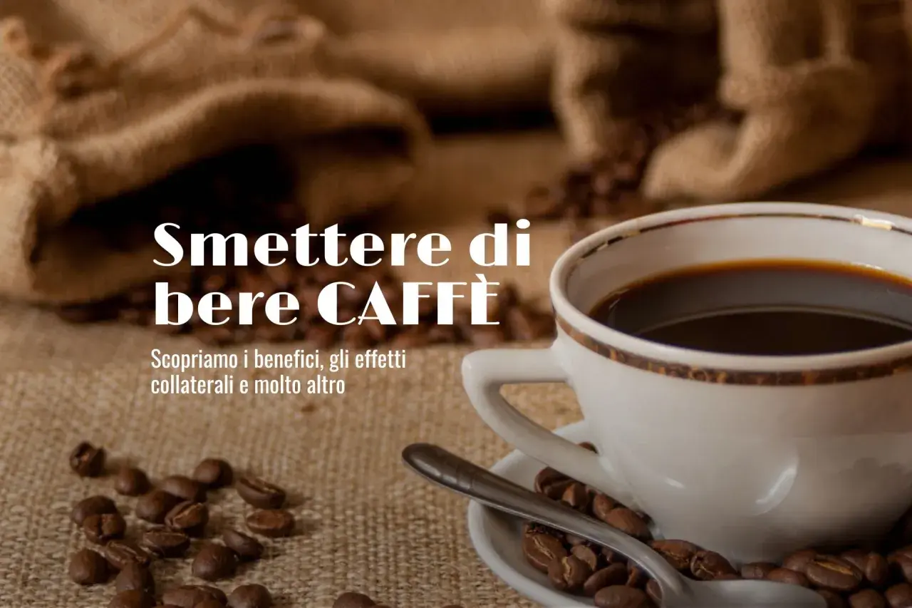 Tazza di caffè nero, chicchi sparsi e sacchi di juta. Scopri le 7 buone ragioni per smettere di bere caffè e i suoi benefici.