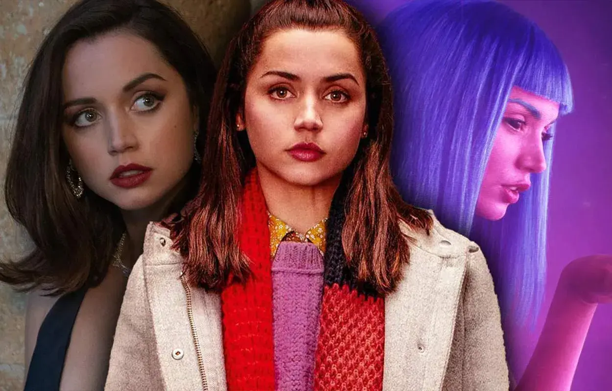 Ana de Armas i tre olika roller, en collage som visar hennes mångsidighet i filmer.
