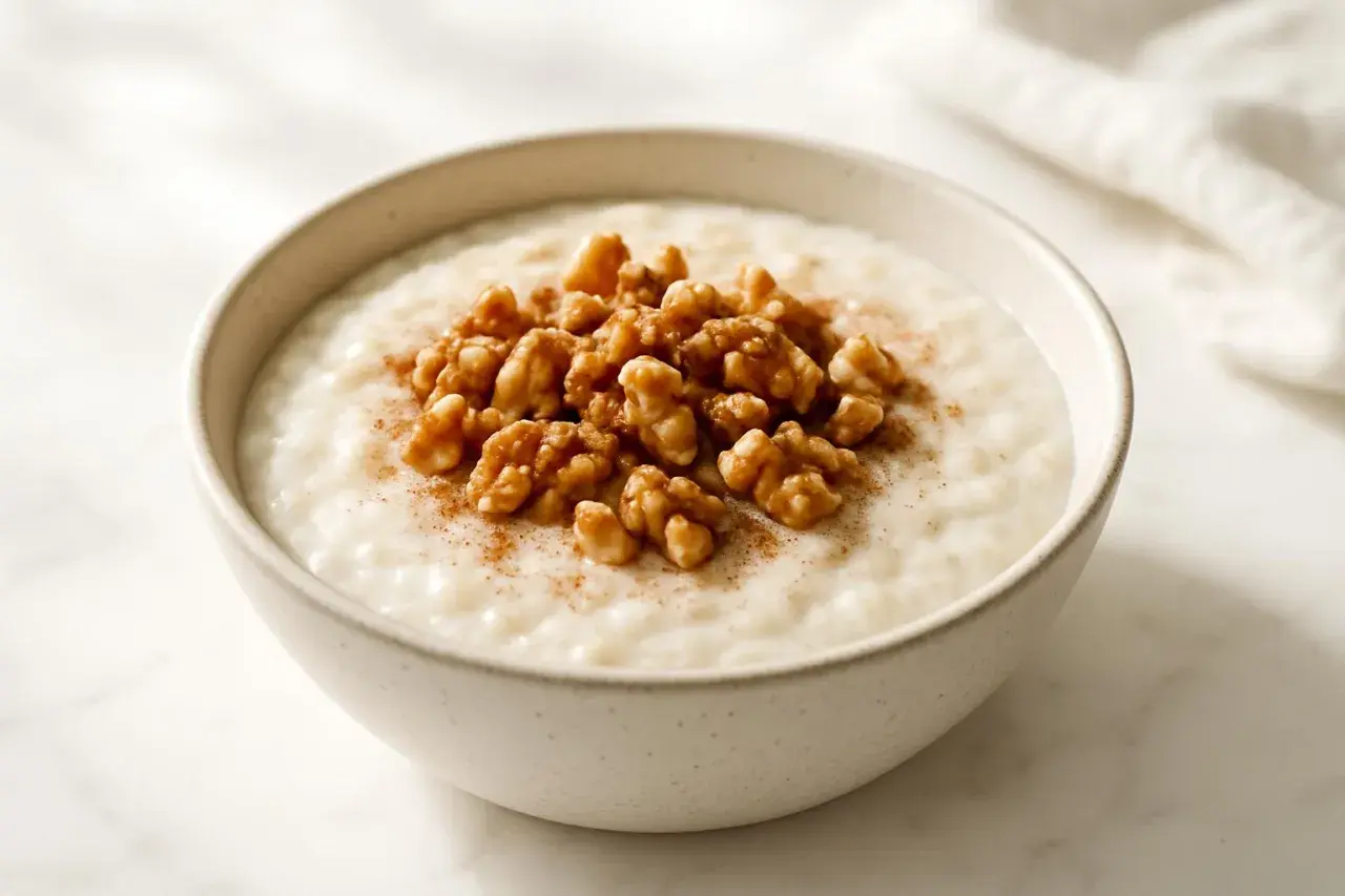Ciotola di cremoso porridge con noci e cannella. Chi dice che il porridge fa ingrassare?