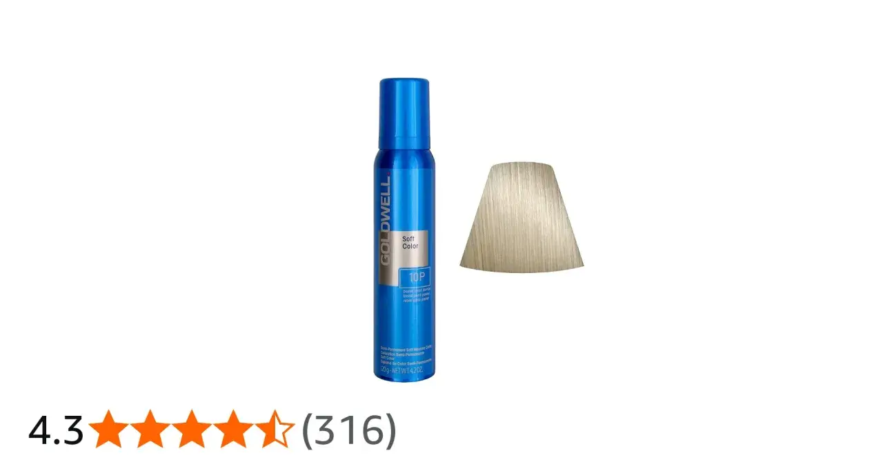 Goldwell skumtoning i nyansen 10P, en ljus pärlblond färg, bredvid en provbit av färgen.