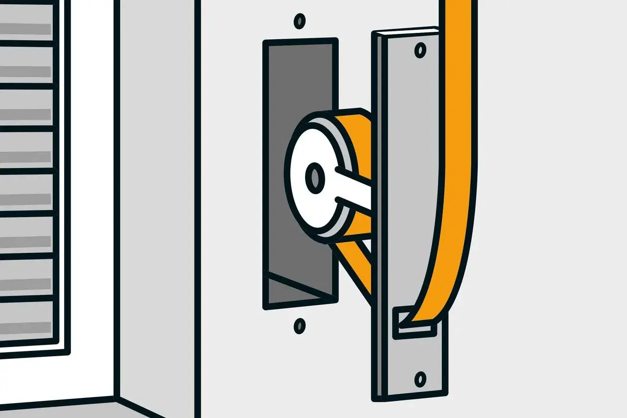So wird der Rolladengurt gewechselt: Ein Werkzeug greift die Rolle, um den Gurt zu befestigen.